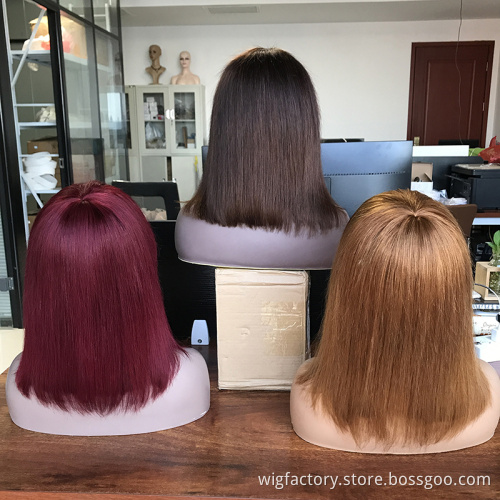 Factory wholesale 4# 27# 99j# colored Wigs with no Lace, remy hair wigs with bangs, peruvian human hair wig with bangs